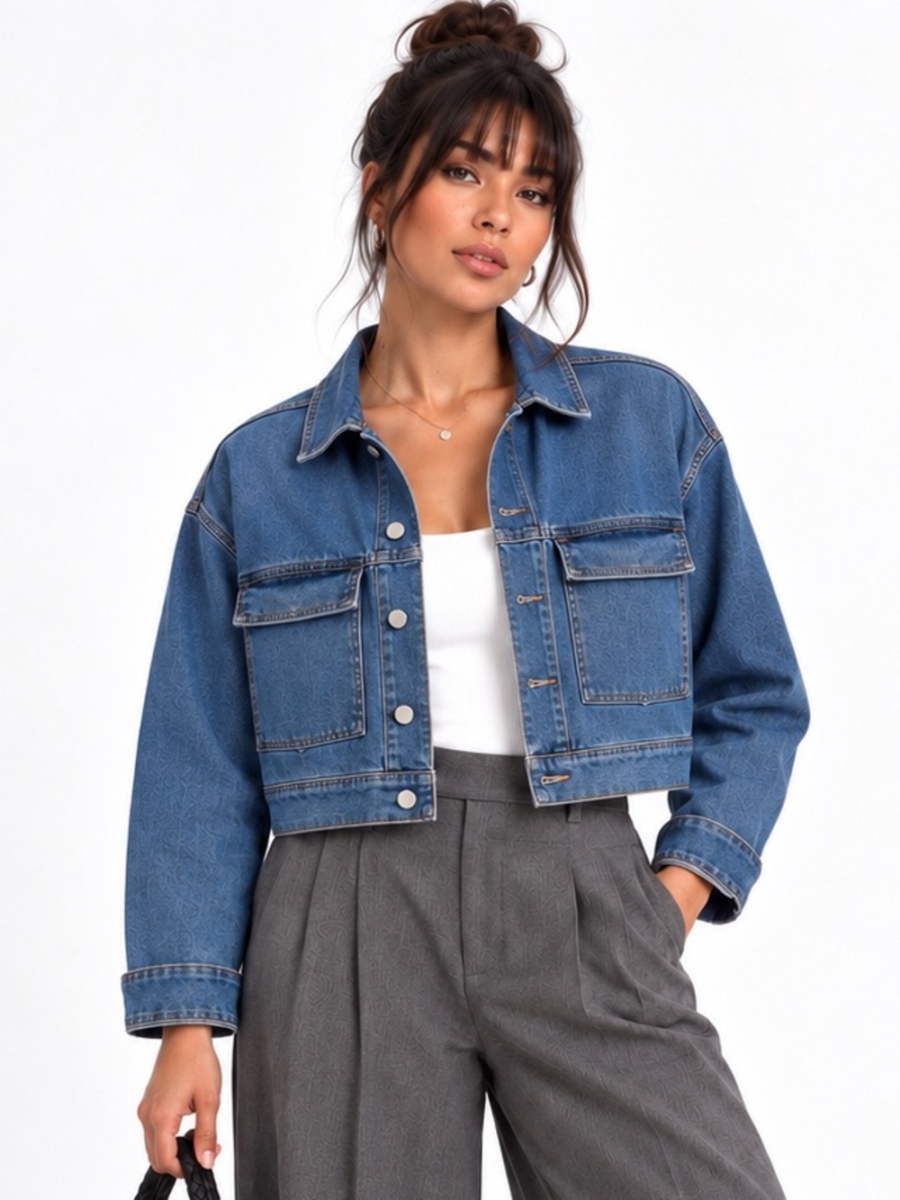 CURVE APPEAL Saturday Stretch Denim Cropped Jacket Oxford